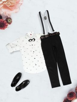 Kids Island - Boys White Suspender with Shirt and Bow (Set of 5)