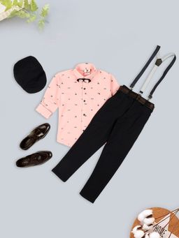 Kids Island - Boys Pink Suspender with Shirt and Bow (Set of 5)