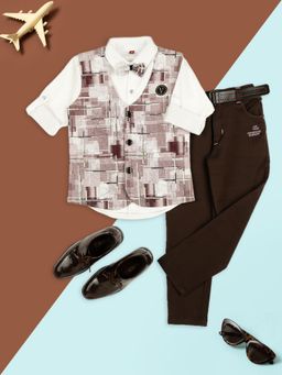 Kids Island - Boys Brown Bow Waistcoat & Shirt with Pant and Belt (Set of 5)