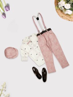 Kids Island - Boys Pink Suspender with Shirt and Bow (Set of 5)