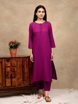 Dharya - Purple Cutwork Embroidered Cotton Kurta with Pant