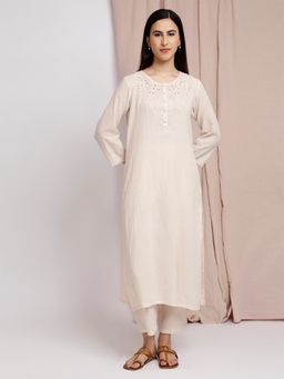 Dharya - Cream Cutwork Embroidered Cotton Kurta with Pant
