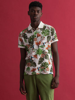GANT - White Printed Polo T-Shirt