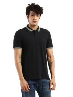 Levi's - Men Solid Polo Collar Black T-shirt