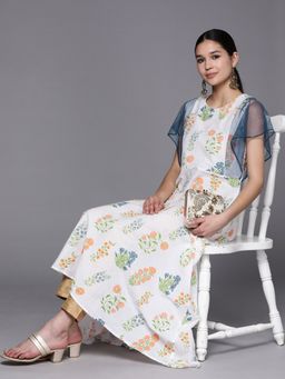 Ahalyaa - Women Off White Printed A Line Ethnic Dress