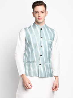 Devoiler - Men Green Printed Pure Cotton Nehru Jacket