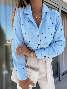 Oh Rare - Women Blue Opaque Polka Dots Casual Shirt