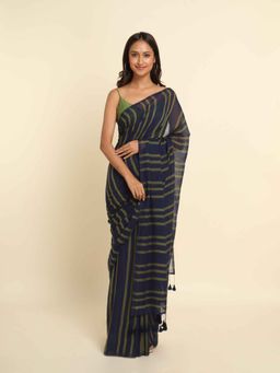 Suta - Navy Blue Stripes Pure Cotton Saree