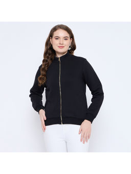 Madame - Solid Black Elasticized Waist Gold Zipped Sweatshirt