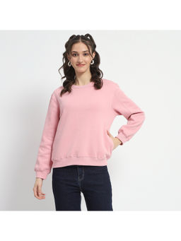 Madame - Solid Light Pink Crew Neck Cotton Sweatshirt