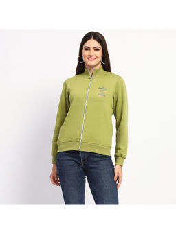 Madame - Olive Solid Zipped Sweatshirt