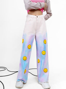 FREAKINS - Light Pink Wide Leg Fit Happiness Issue Jeans