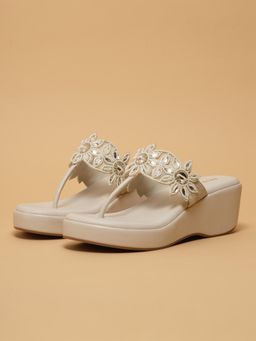 ERIDANI - Ahvi Off White Embellished Wedges