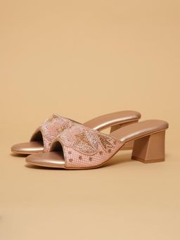 ERIDANI - Zaire Rose Gold Embroidered Sandal Heels