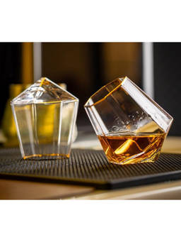 Melbify - Prism Shaped Whiskey Glasses With Gold Rim 2 Pc 300 Ml (Pack of 2)