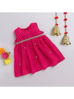 Many Frocks - Girls Pink Leheriya Georgette Dress