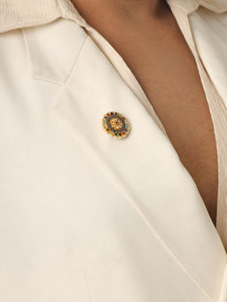 Ruby Raang Studio - Flower Kundan Navratan Brooch