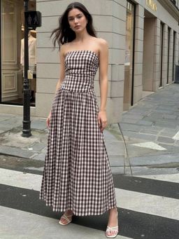 Outzidr - Khaki Off Shoulder Drop Waist Dress