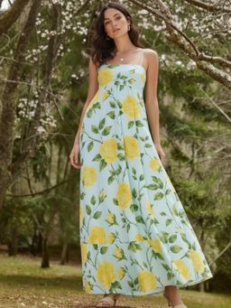 Outzidr - Multi-Color Strappy Floral Printed Maxi Dress