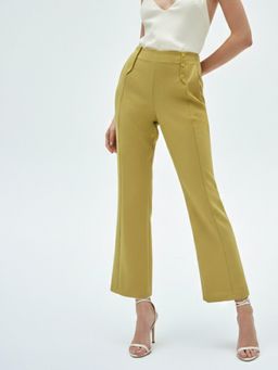 Outzidr - Mustard Waist Buttoned Wide Leg Pant