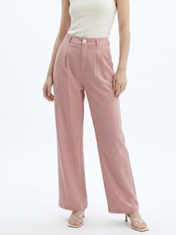 Outzidr - Pink High Waist Pleated Pant
