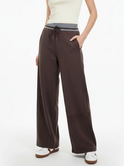 Outzidr - Brown Contrast Waist Wide Leg Pant