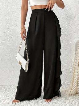 Outzidr - Black High Waist Ruffle Trouser