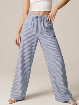 Outzidr - Blue Striped Elasticated Waistband Trouser