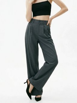 Outzidr - Charcoal High Waist Wide Leg Trousers