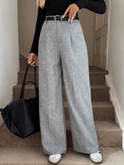 Outzidr - Grey High Waist Wide Leg Trousers