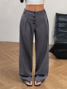 Outzidr - Grey High Waist Pleated Pant