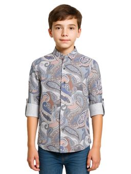 CHARCHIT - Grey Boys Cotton Regular Fit Printed Shirt