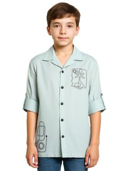 CAVIO - Green Boys Cotton Regular Fit Embroidered Shirt