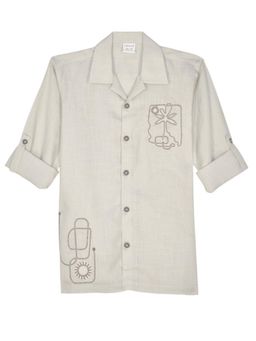 CAVIO - Off White Boys Cotton Regular Fit Embroidered Shirt