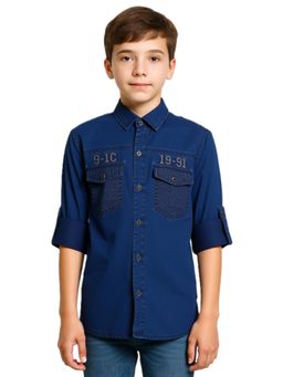 CAVIO - Blue Boys Cotton Regular Fit Denim Shirt