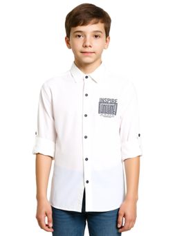 CAVIO - White Boys Cotton Regular Fit Screen Printed Shirt