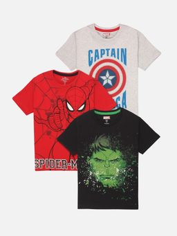 Kidsville - Official Marvel Comics Printed Regular Fit T-Shirt (Pack Of 3)
