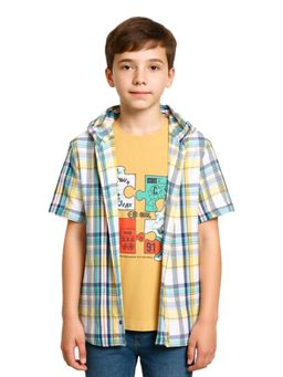 CAVIO - Yellow Boys Regular Fit Checks Half Sleeves Casual Hooded Shirt and T-Shirt