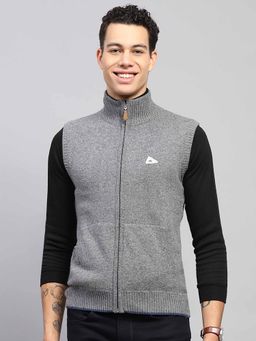 Monte Carlo - Mens Solid Grey High Neck Sleeveless Sweater