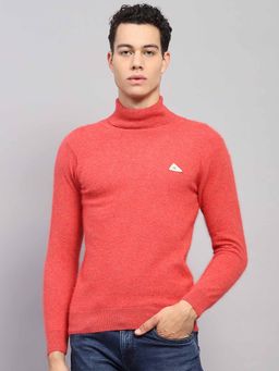 Monte Carlo - Mens Solid Orange High Neck Full Sleeve Pullover Sweater