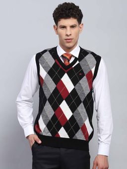 Monte Carlo - Mens Self Design Black V Neck Sleeveless Sweater