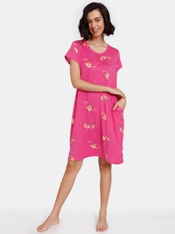 Zivame - Nuts For U Knit Poly Knee Length Nightdress - Ibis Rose - Pink