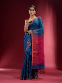CHARUKRITI - Cobalt Blue with Zari Paisley Pattern Saree with Unstitched Blouse