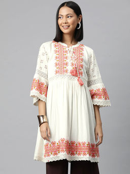 Readiprint - Frock Style Cotton White Color Kurta