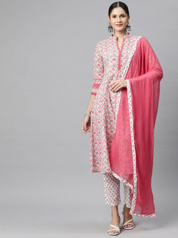 Readiprint - Anarkali Style Cotton Pink Colour Kurta with Pant and Dupatta (Set of 3)