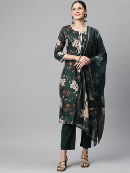 Readiprint - Womens Cotton Floral Straight Kurta Pant and Dupatta (Set of 3)
