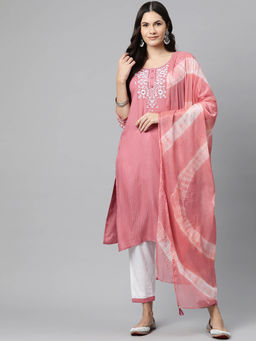 Readiprint - Straight Style Rayon Coral Color Kurta and Pant with Dupatta (Set of 3)