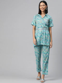 Readiprint - Shirt Style Cotton Turquoise Blue Color Co-Ord (Set of 3)