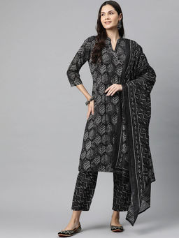 Readiprint - Womens Cotton Bandhani Straight Kurta Pant and Dupatta (Set of 3)