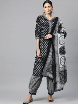 Readiprint - Womens Cotton Floral Straight Kurta Patiala with Dupatta (Set of 3)